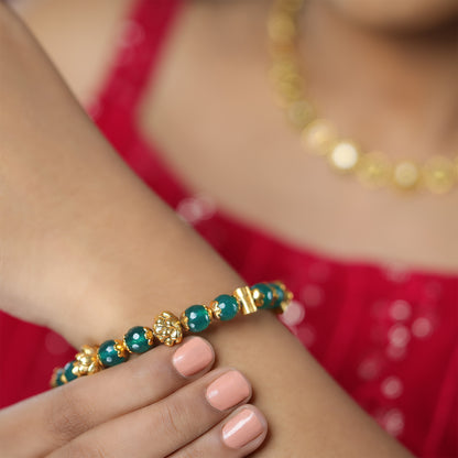 Green Beads 925 Gold Plated Floral Petals Bangles