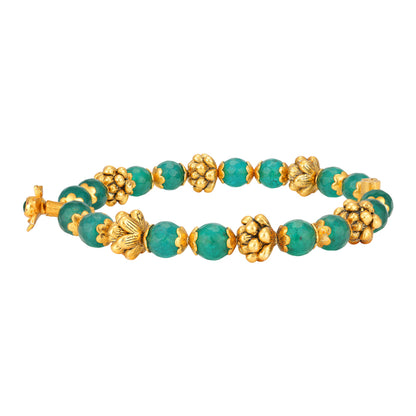 Green Beads 925 Gold Plated Floral Petals Bangles