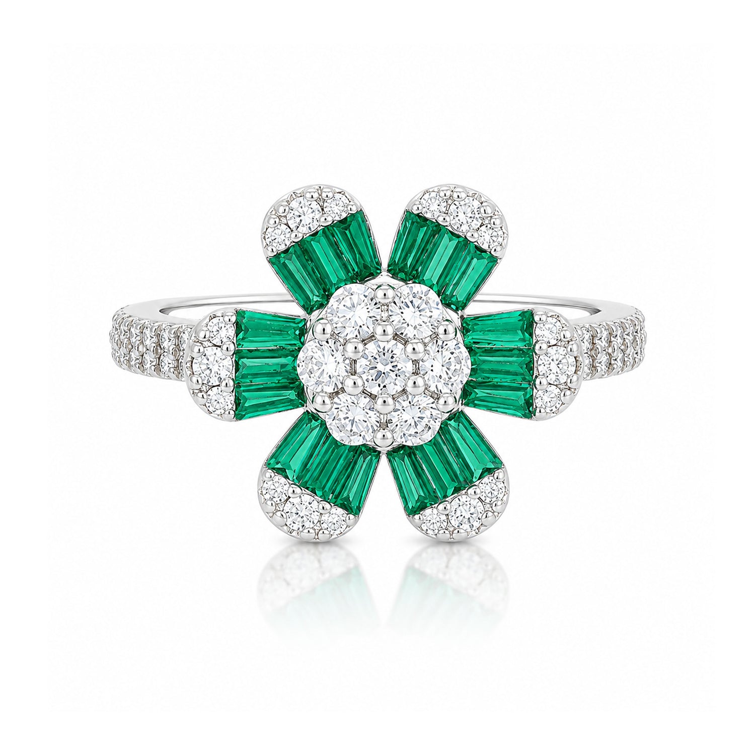 Green Blossom Grace 925 Sterling Silver Statement Ring