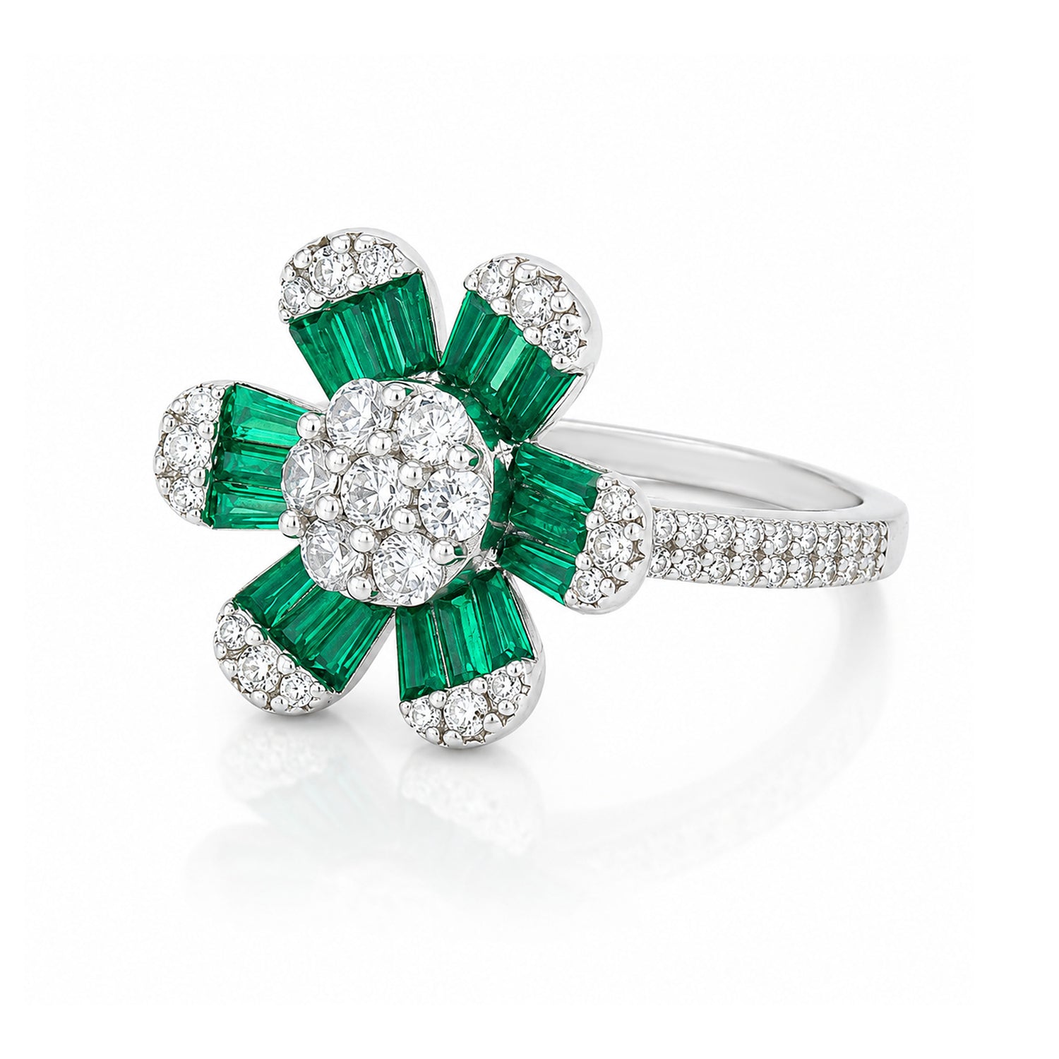 Green Blossom Grace 925 Sterling Silver Statement Ring