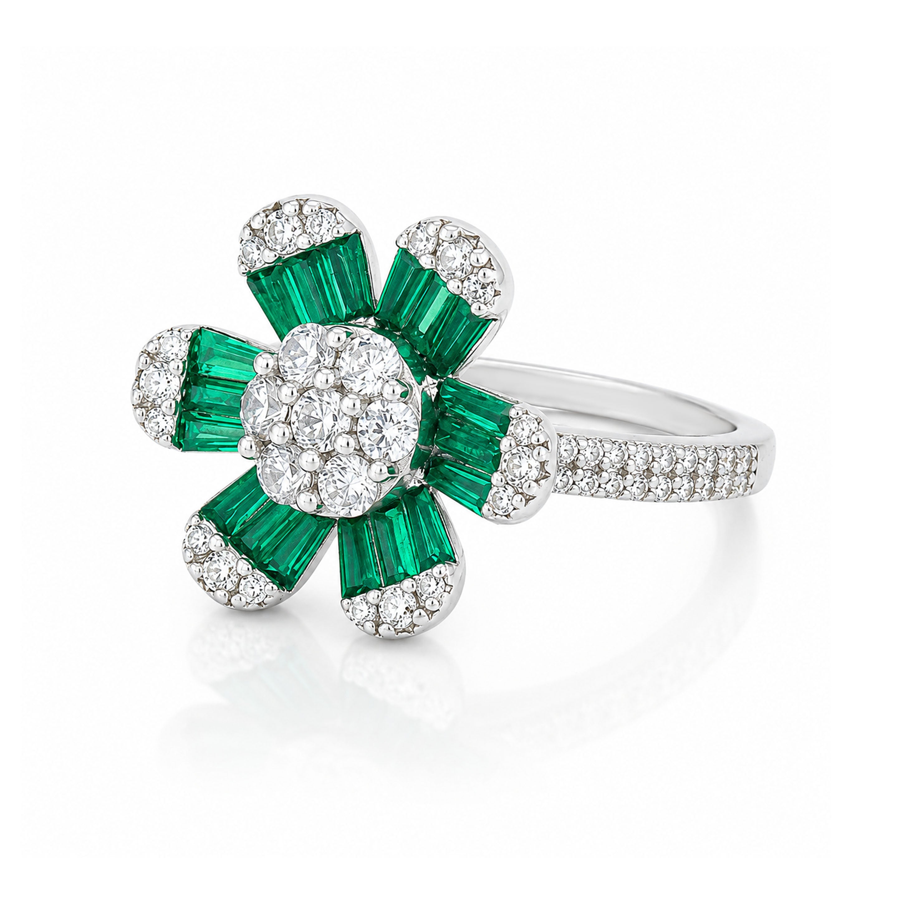 Green Blossom Grace 925 Sterling Silver Statement Ring