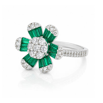 Green Blossom Grace 925 Sterling Silver Statement Ring