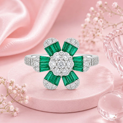 Green Blossom Grace 925 Sterling Silver Statement Ring