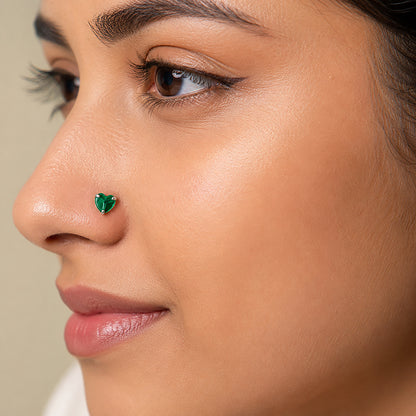 Green Crystal Heart Bliss 925 Sterling Silver Nosepin