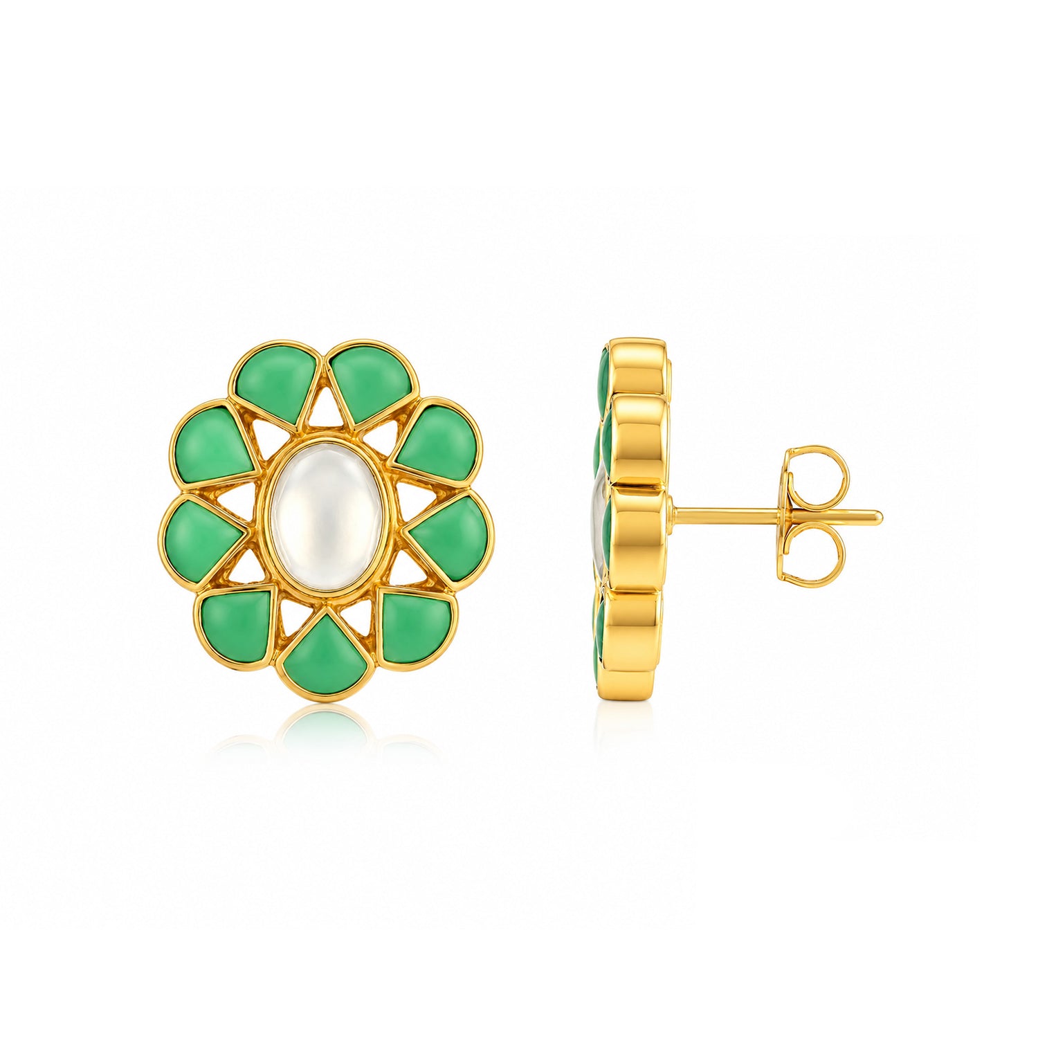 Green FloralBlossom 925 Sterling Silver Oval Stud