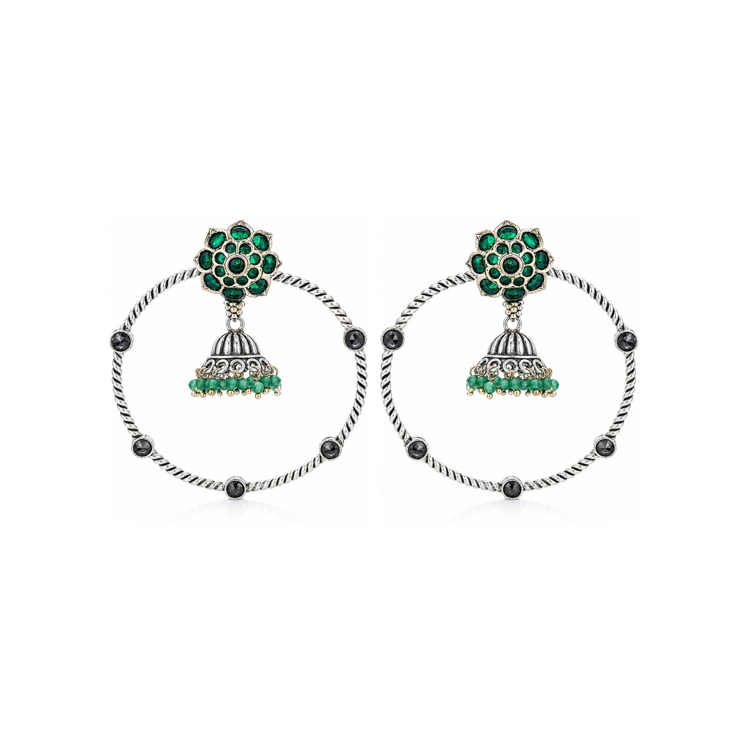 Green Floral 925 Sterling Silver Jhumka Drop Earrings