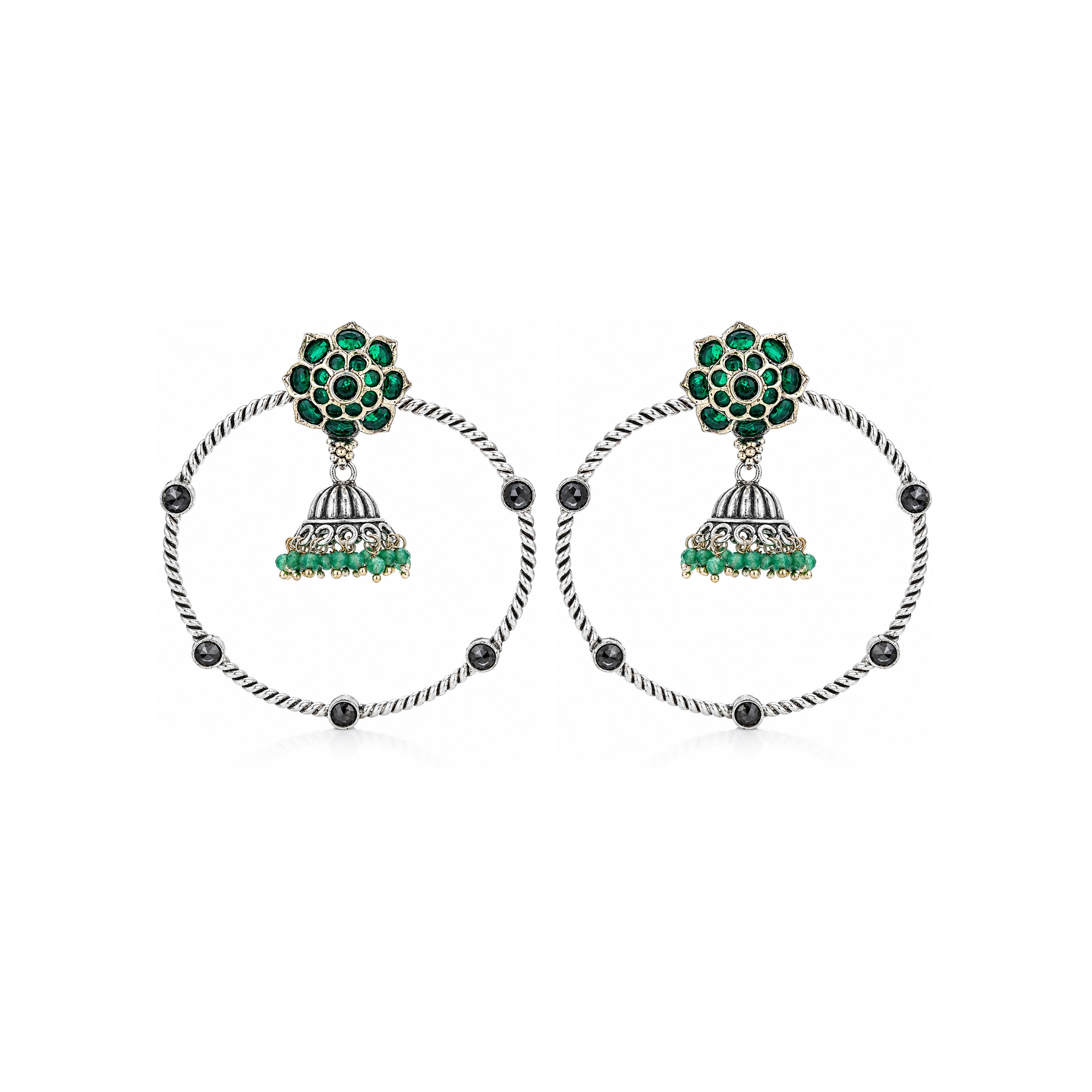 Green Floral 925 Sterling Silver Jhumka Drop Earrings