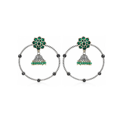 Green Floral 925 Sterling Silver Jhumka Drop Earrings