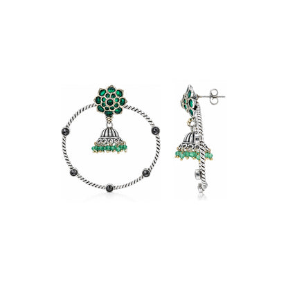 Green Floral 925 Sterling Silver Jhumka Drop Earrings