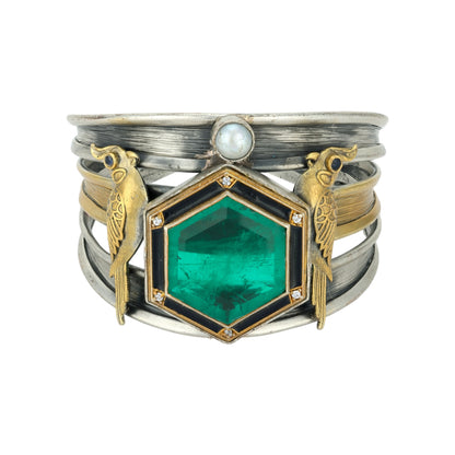 Green Hexagon Gem 925 Sterling Silver Cuff