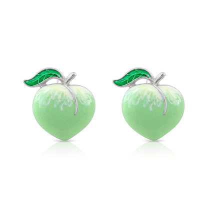 Green Peach Charm 925 Sterling Silver Stud for Kids