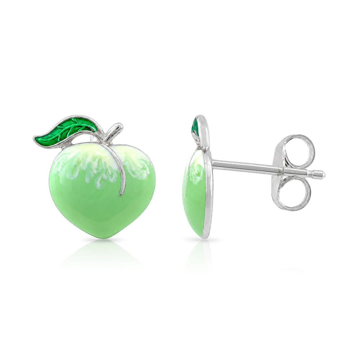 Green Peach Charm 925 Sterling Silver Stud for Kids