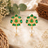 Green Petal Golden 925 Sterling Silver Pearl Drop Earrings