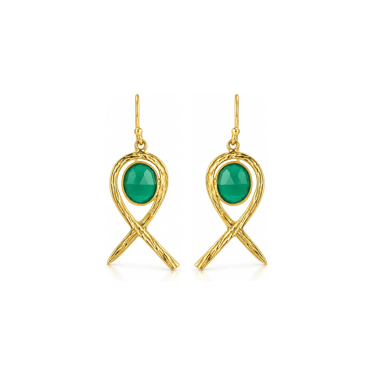 Green Stone Loop 925 Sterling Silver Earrings