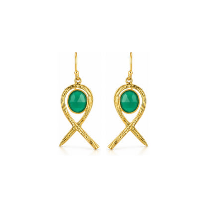 Green Stone Loop 925 Sterling Silver Earrings