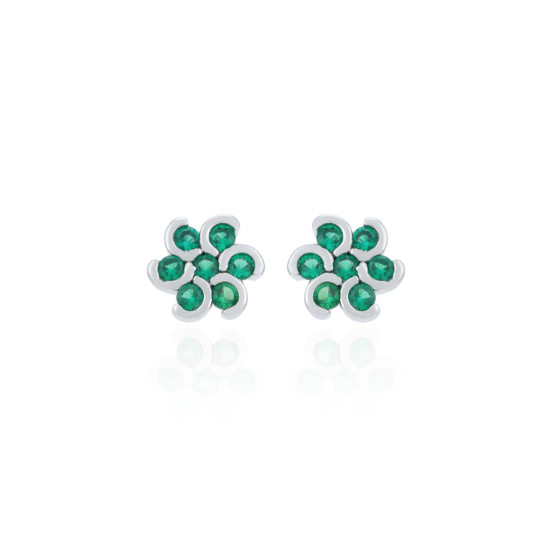 Green Stone Flower Rhodium Plated 925 Sterling Silver Stud Earrings for Women