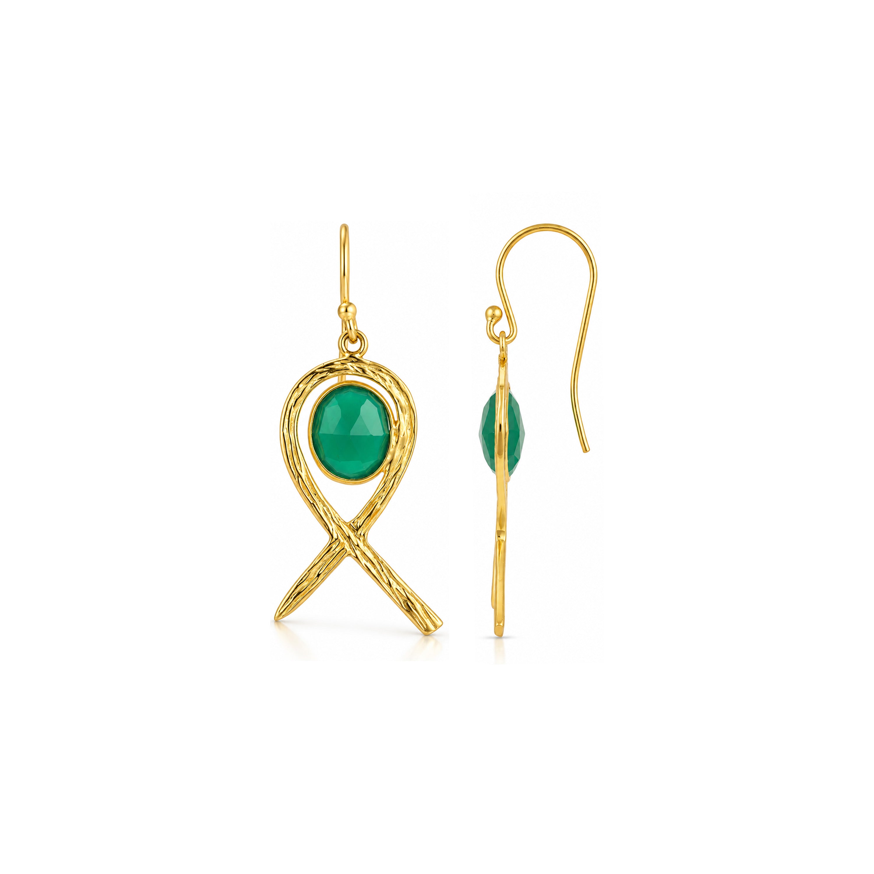 Green Stone Loop 925 Sterling Silver Earrings