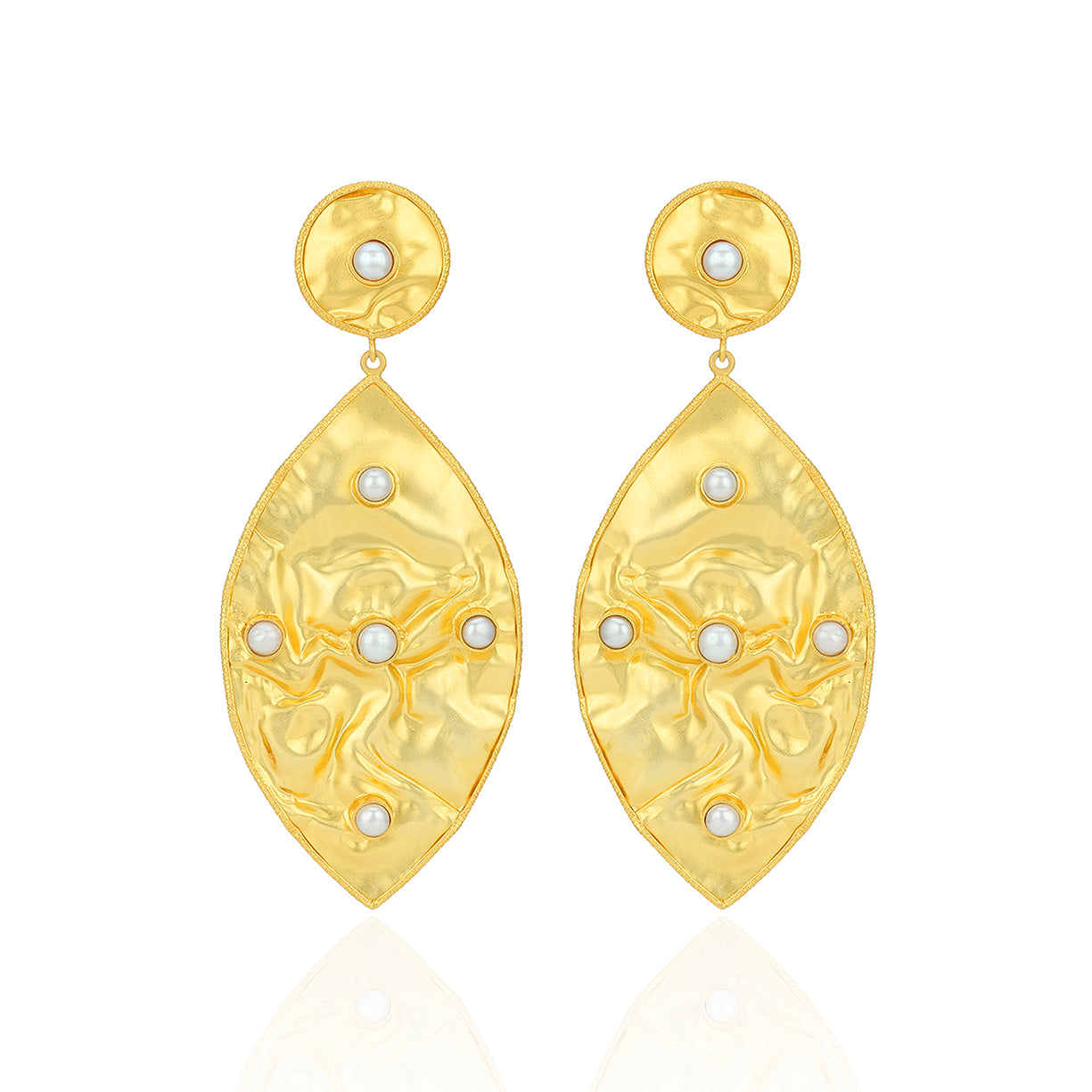 Hammered Gold Pearl Drop Earrings