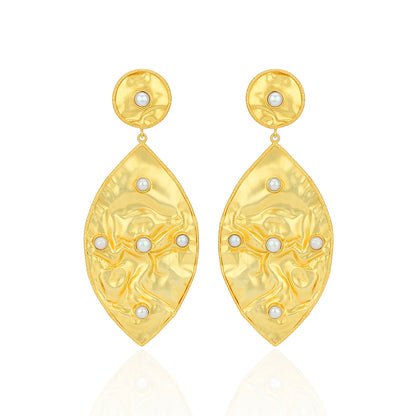 Hammered Gold Pearl Drop Earrings