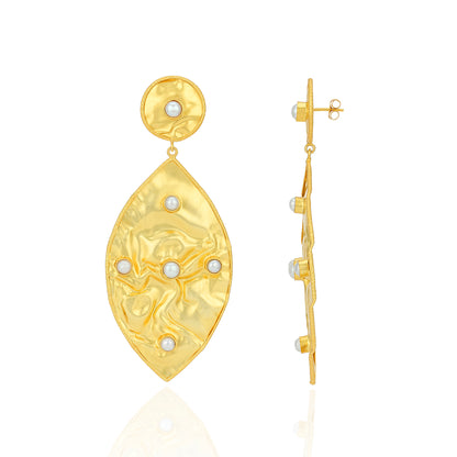 Hammered Gold Pearl Drop Earrings