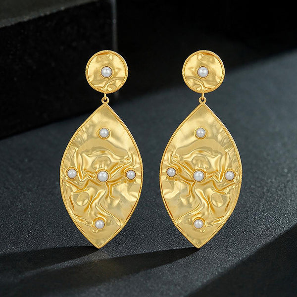 Hammered Gold Pearl Drop Earrings
