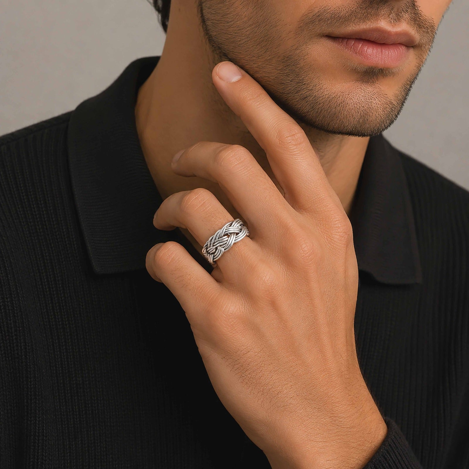 Handwoven Knot Style Timeless Glamour  925 Sterling Silver Ring for Men