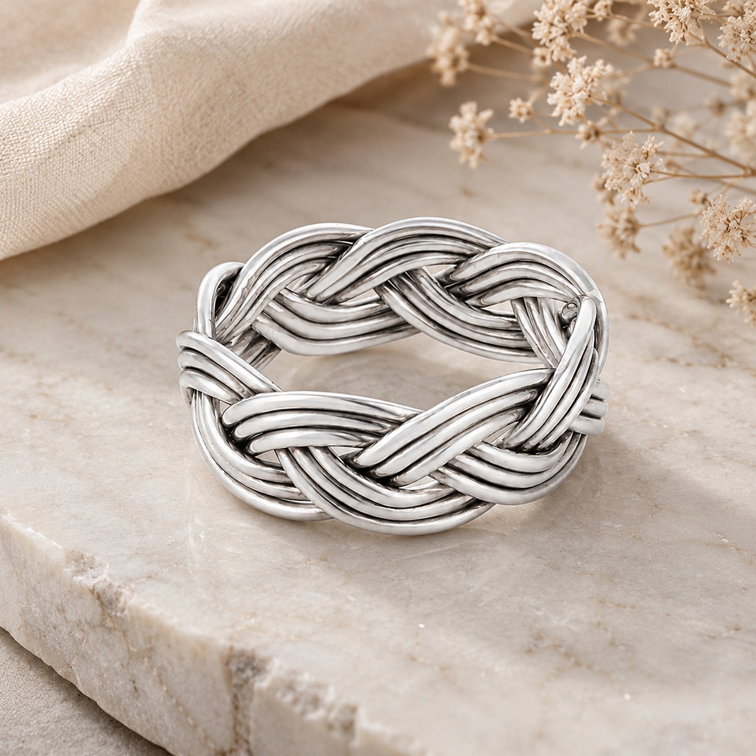 Handwoven Knot Style Timeless Glamour  925 Sterling Silver Ring for Men