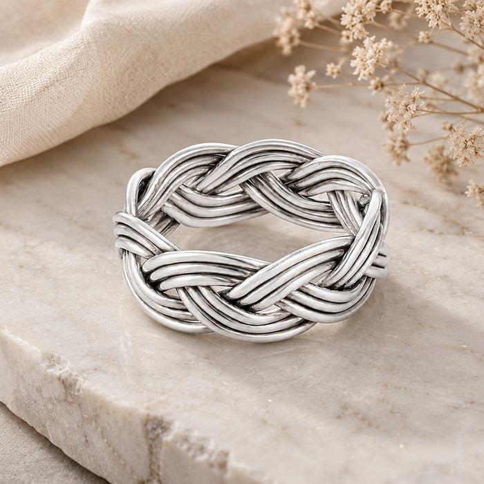 Handwoven Knot Style Timeless Glamour  925 Sterling Silver Ring for Men