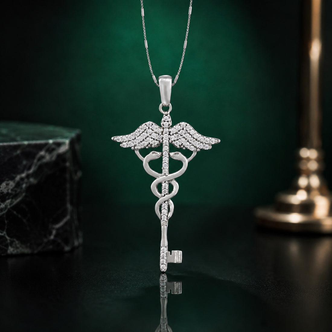 Healing Wings Caduceus 925 Sterling Silver Pendant for women