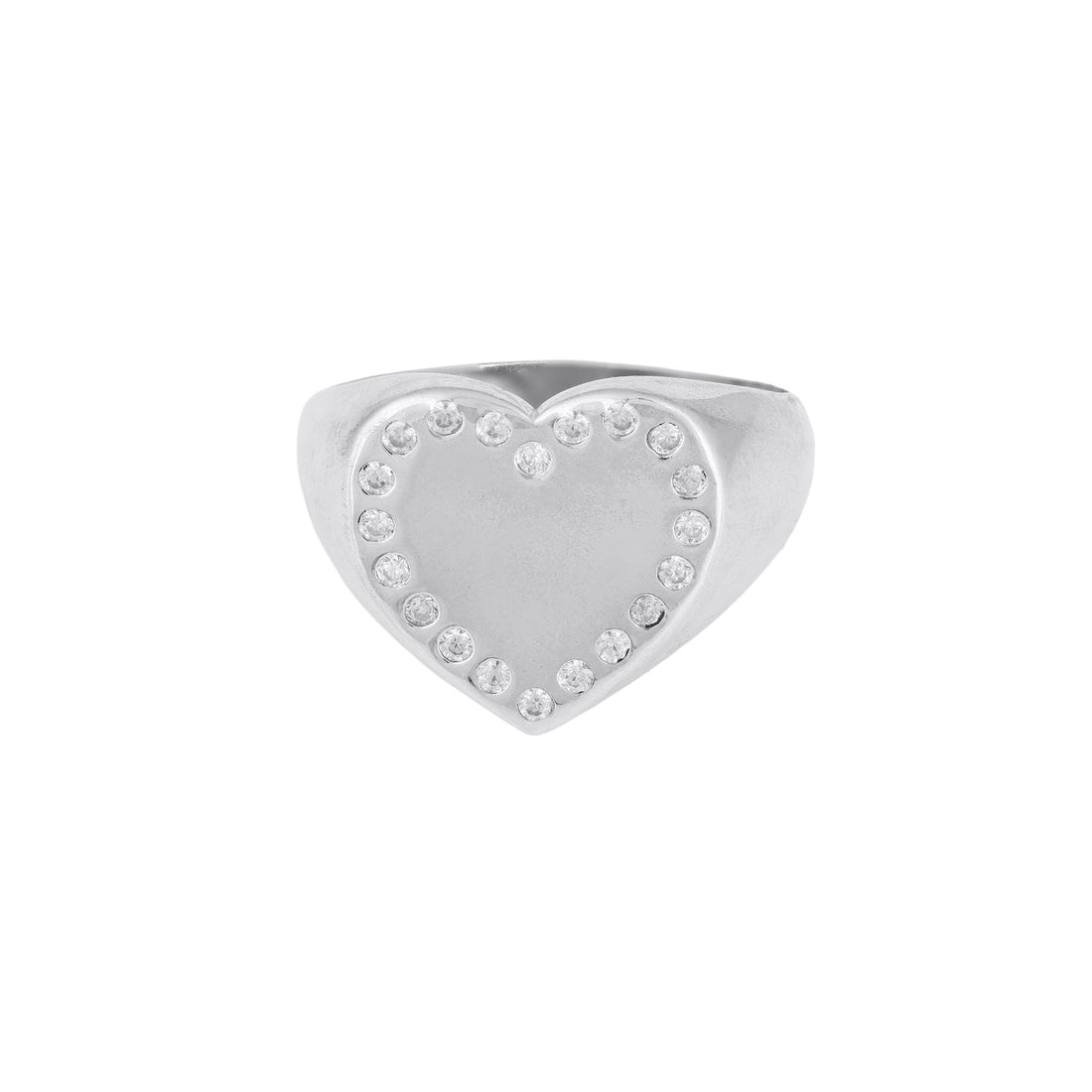 Heart Motif Silver Ring with Crystal Detailing