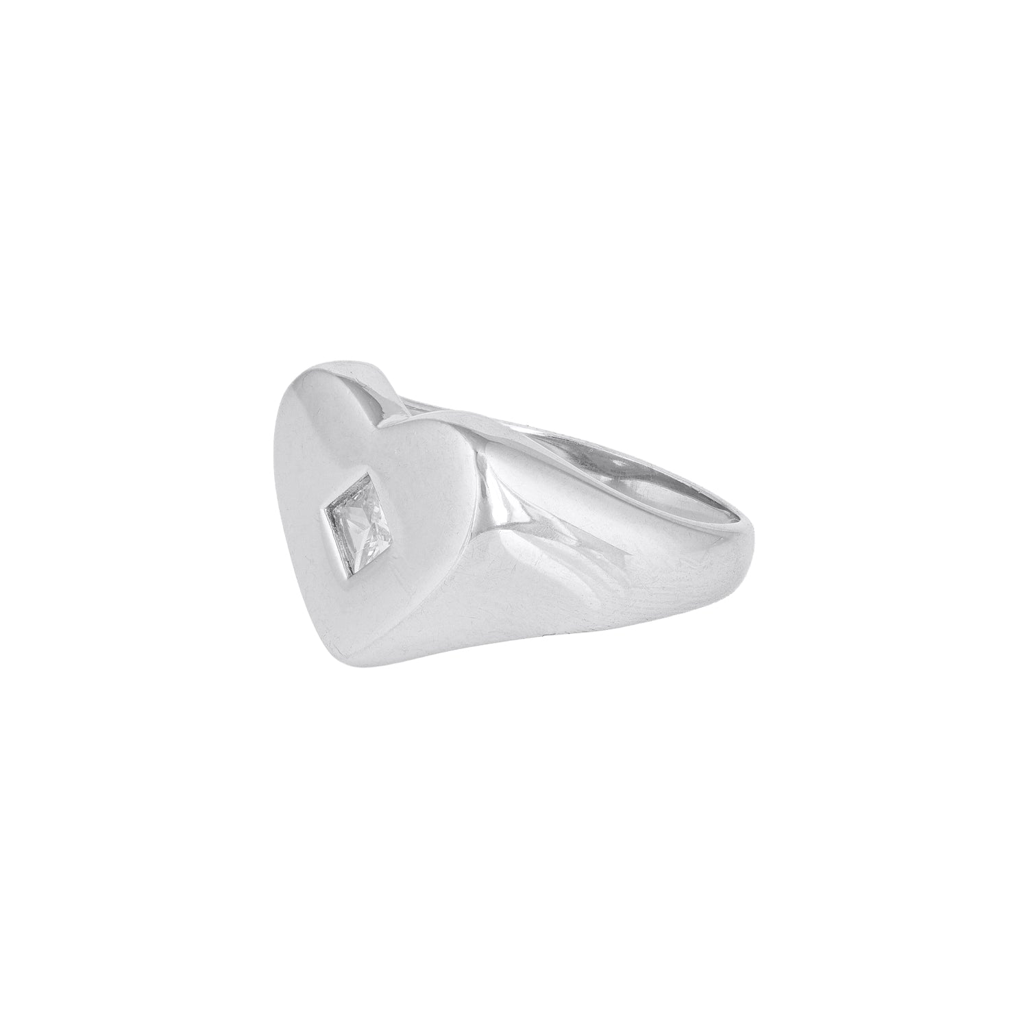 Heart Shaped Silver Ring with Center Square Stone