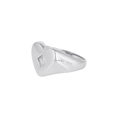 Heart Shaped Silver Ring with Center Square Stone