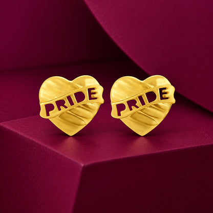 Heart Shaped 925 Pride Engraved Gold Plated Studs