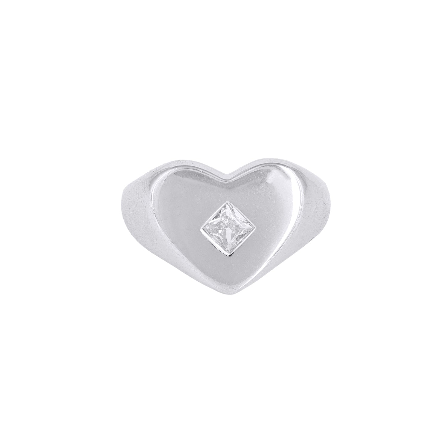 Heart Shaped Silver Ring with Center Square Stone