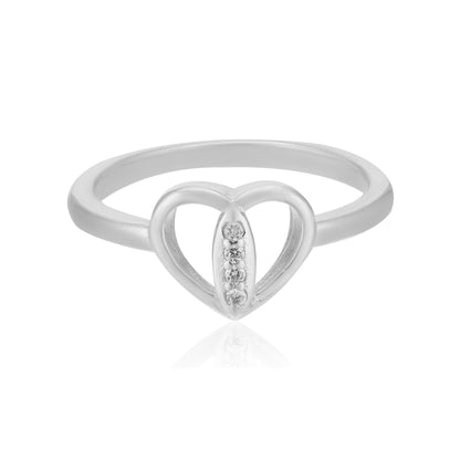 Heart Centered Oval Detailed Rhodium Plated Ring