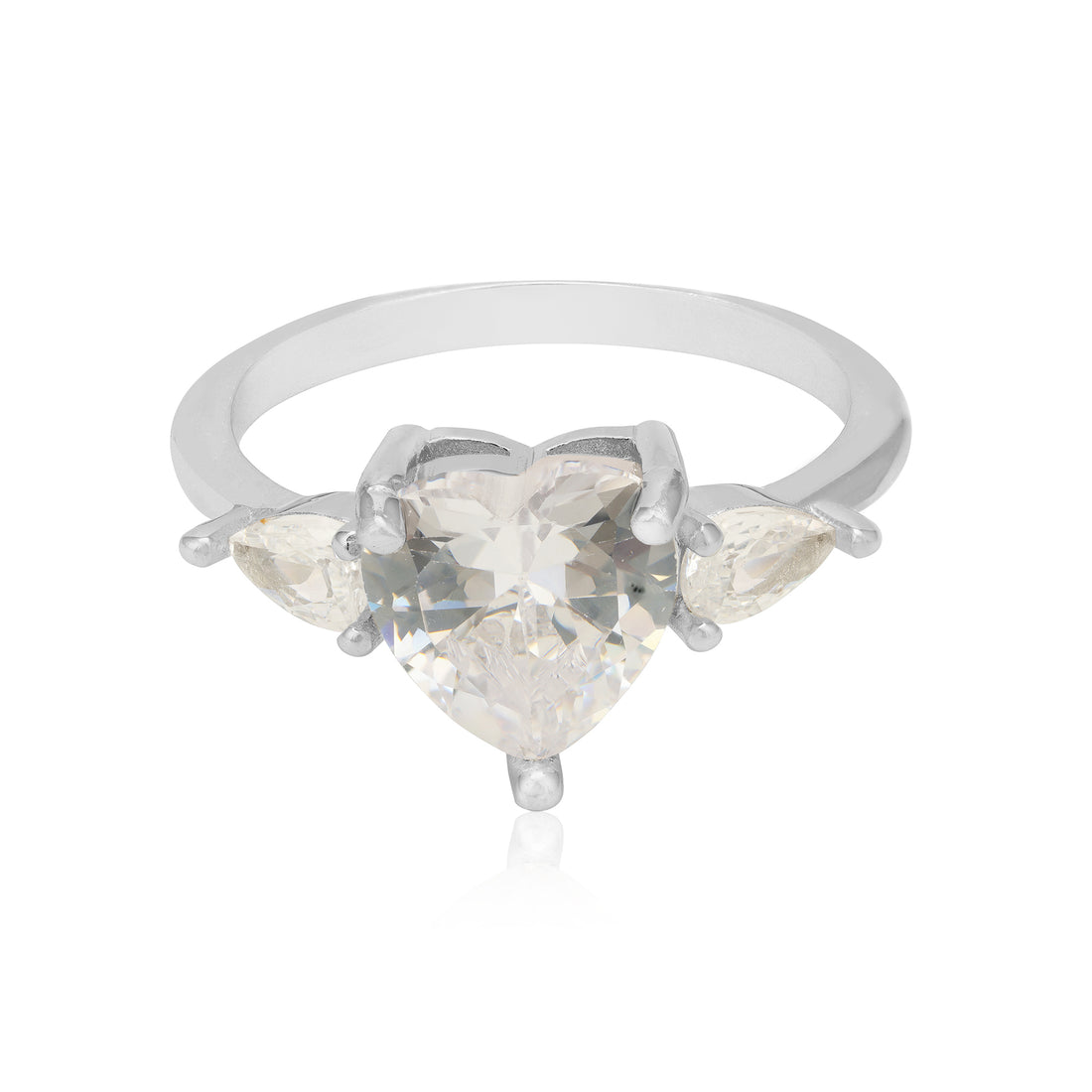 Heart Centred Rhodium Plated White Stone Ring