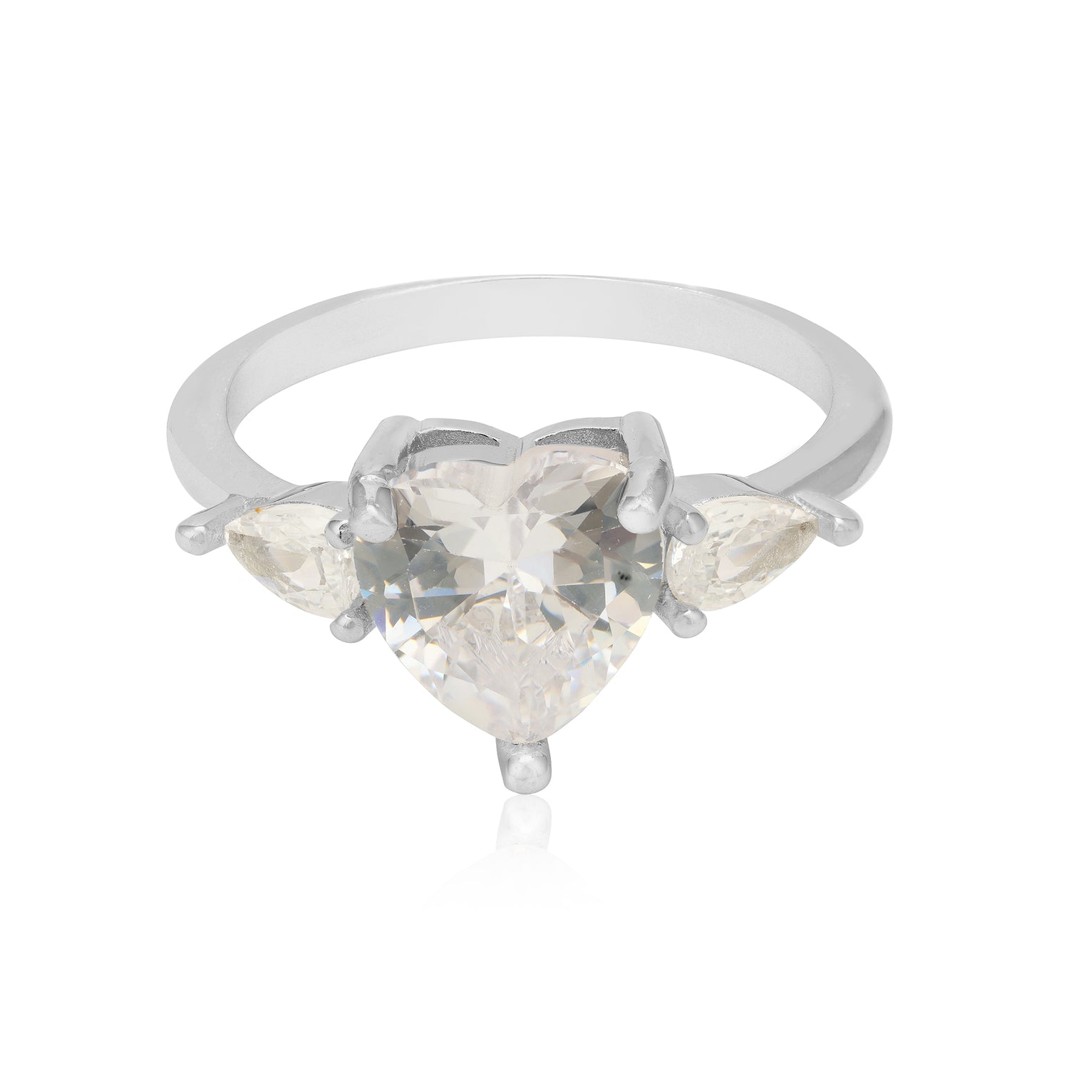 Heart Centred Rhodium Plated White Stone Ring