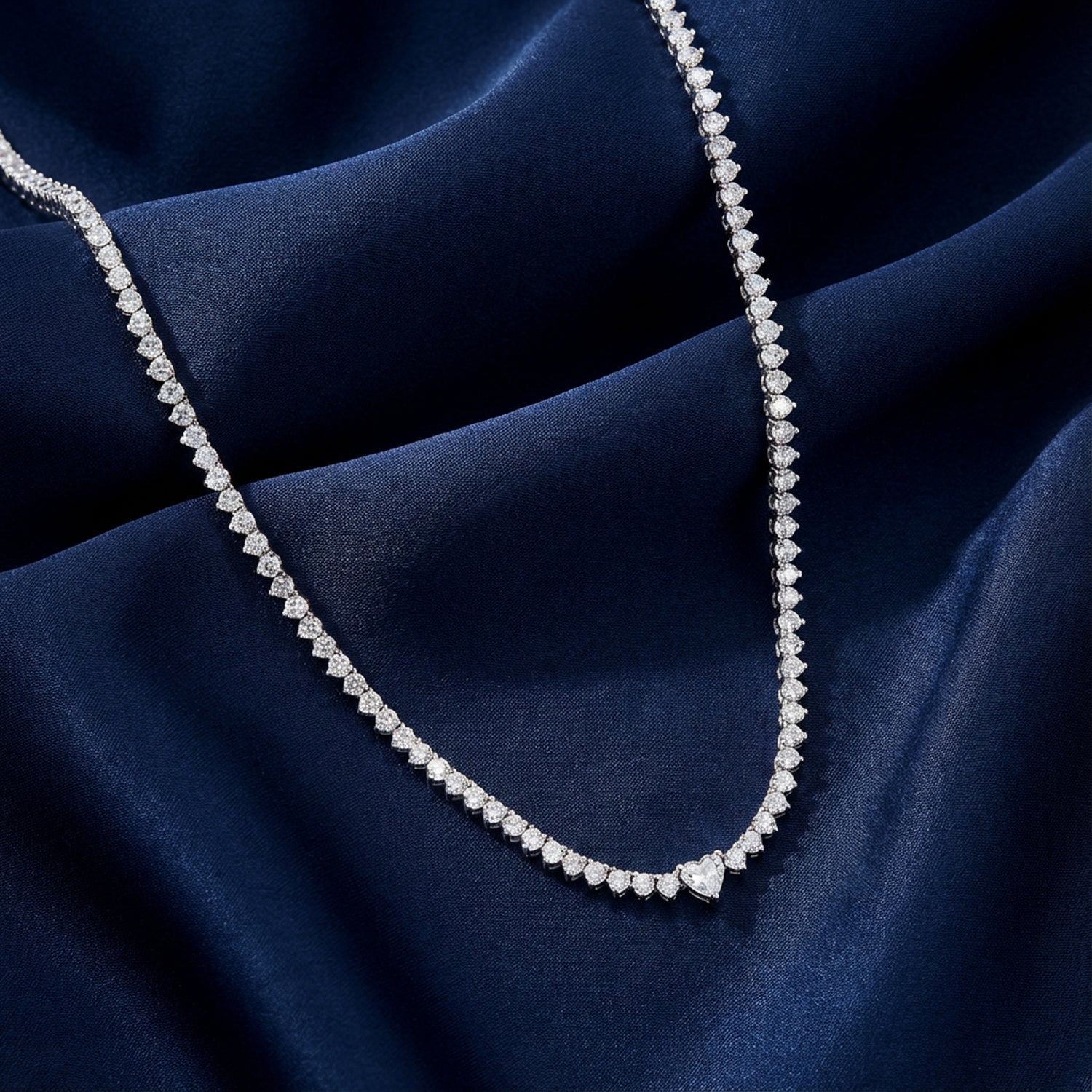 Heart Drop Stone-Set Silver Necklace