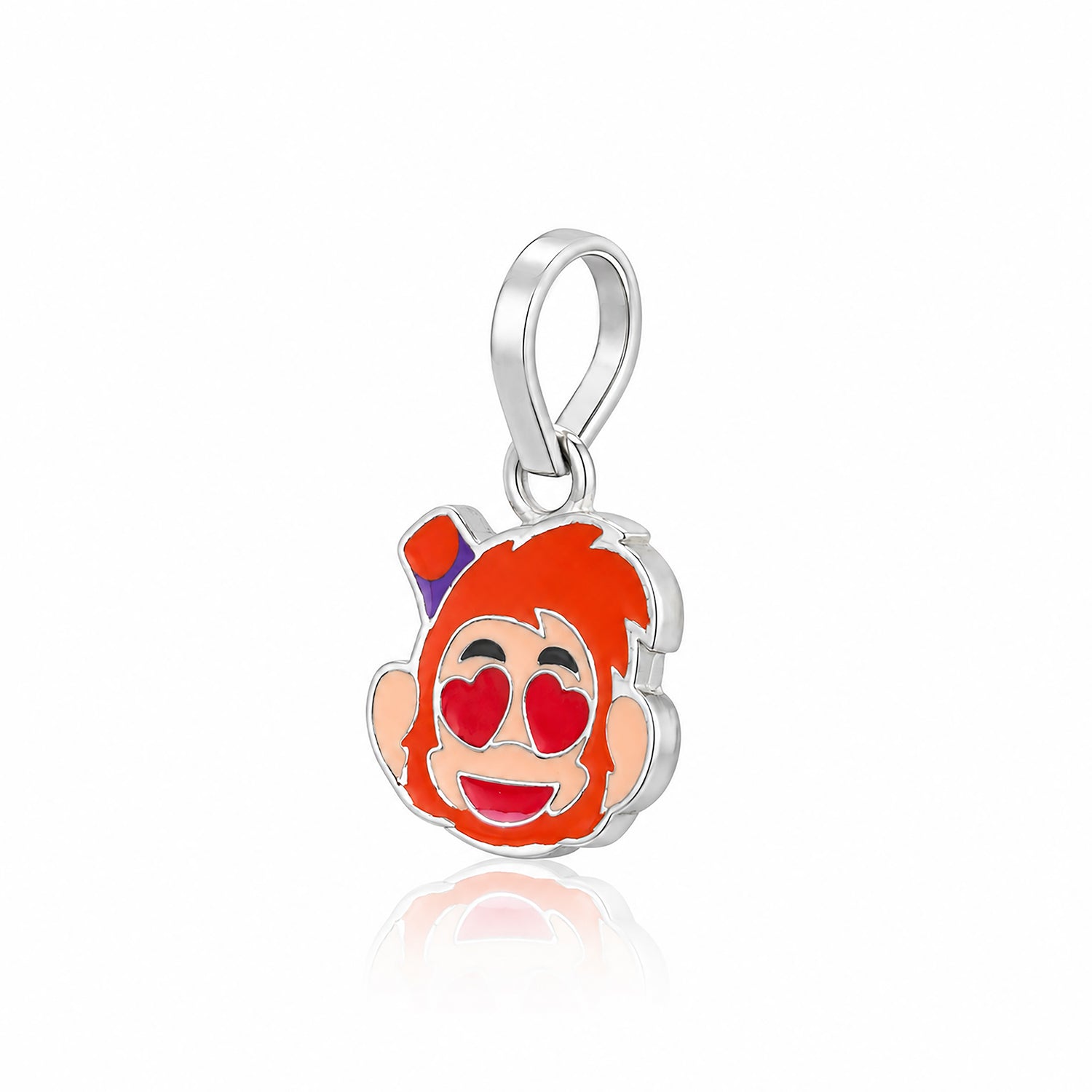 Heart Eyes Monkey Enamel Sterling Silver Pendant