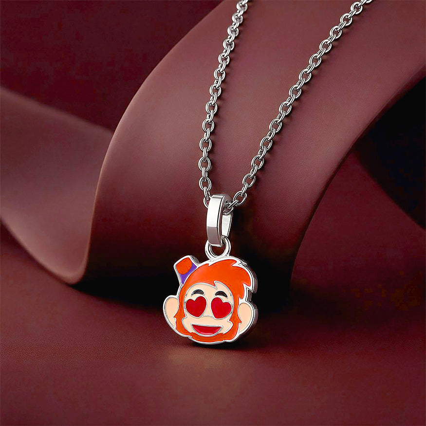 Heart Eyes Monkey Enamel Sterling Silver Pendant