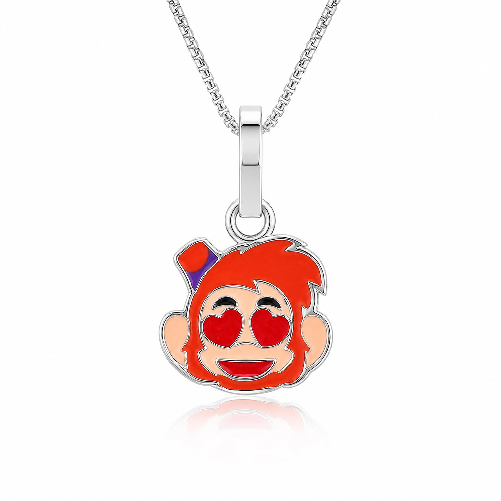 Heart Eyes Monkey Enamel Sterling Silver Pendant