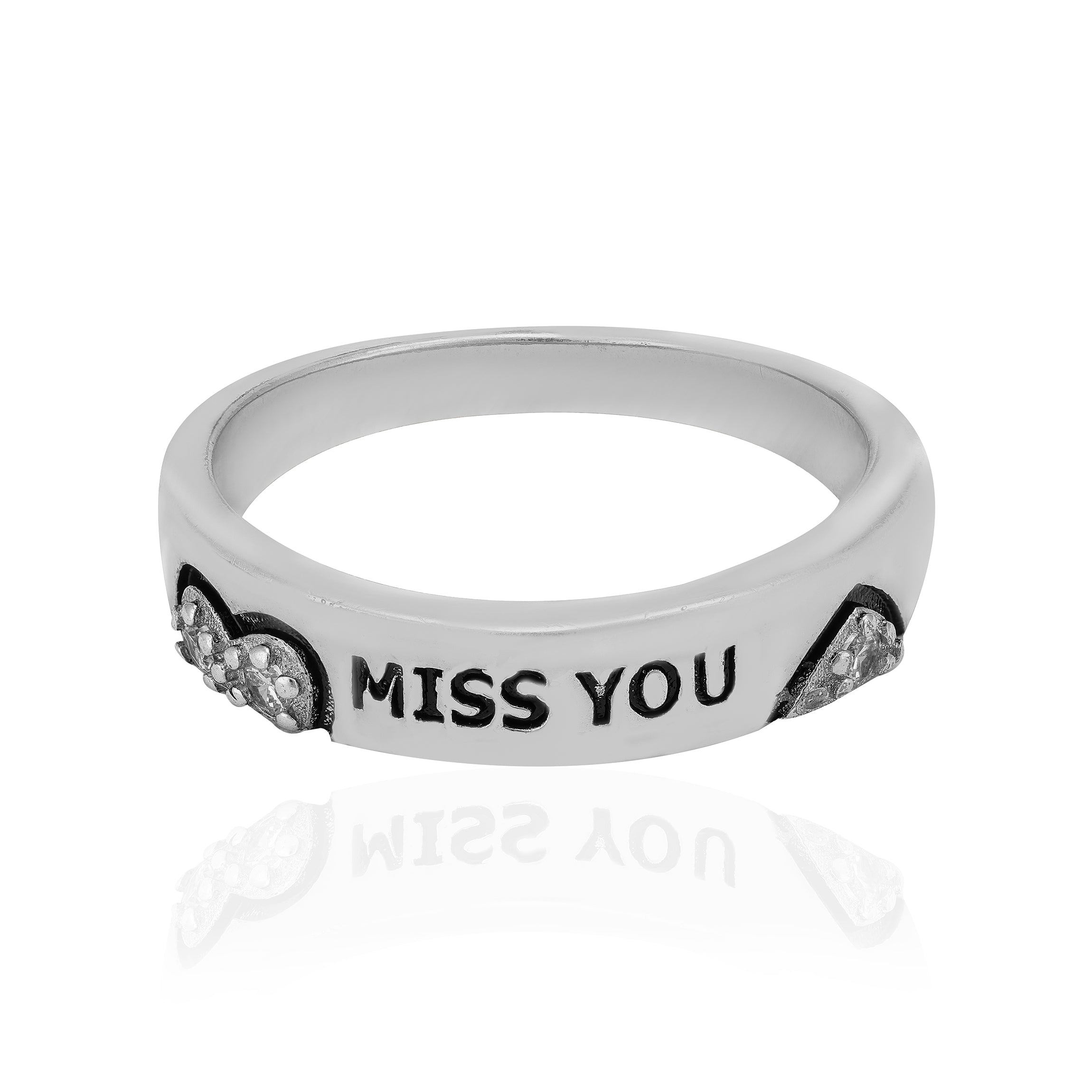 Heart Featured Rhodium Miss You Engraved Rings