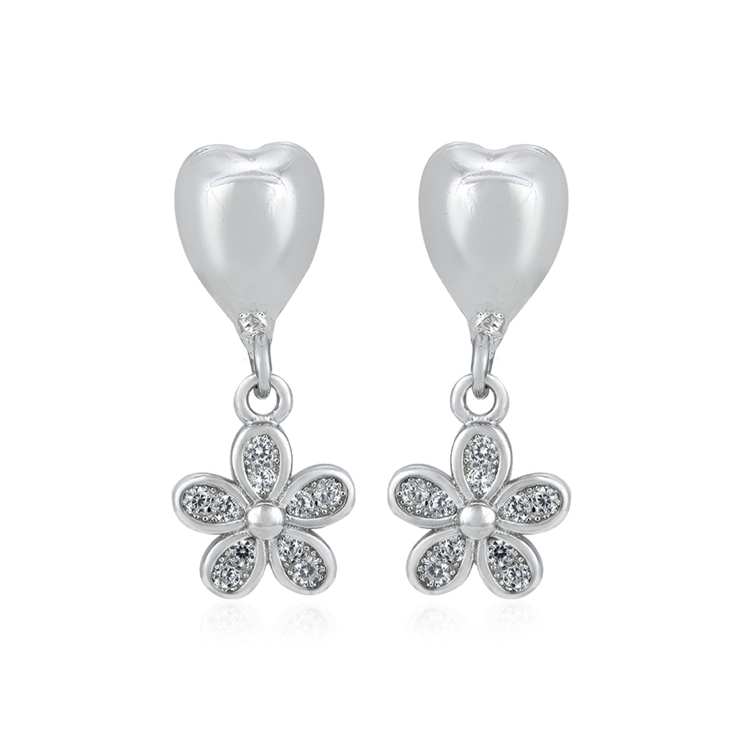 Heart Floral Dangle 925 Sterling Silver Earrings for Women