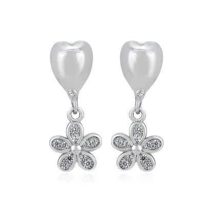 Heart Floral Dangle 925 Sterling Silver Earrings for Women