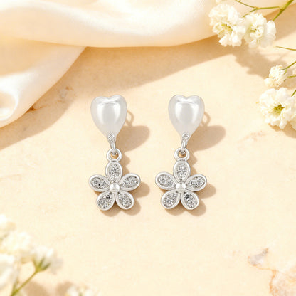 Heart Floral Dangle 925 Sterling Silver Earrings for Women