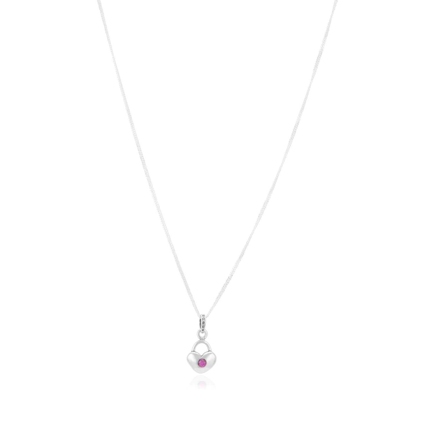 Heart Lock Rhodium 925 Pink Stone Chain Pendants
