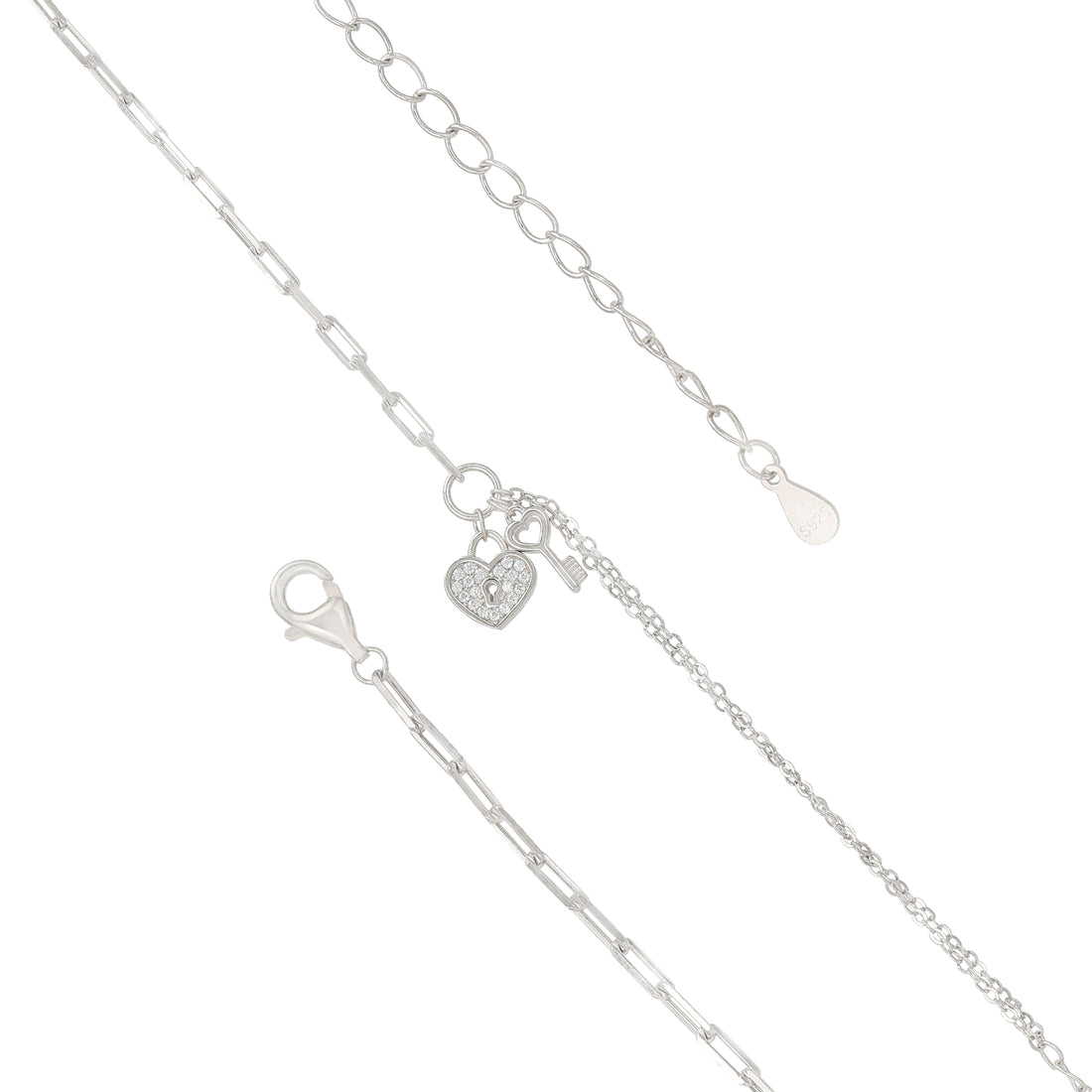 Heart Lock and Key 925 Rhodium Stylish Bracelets