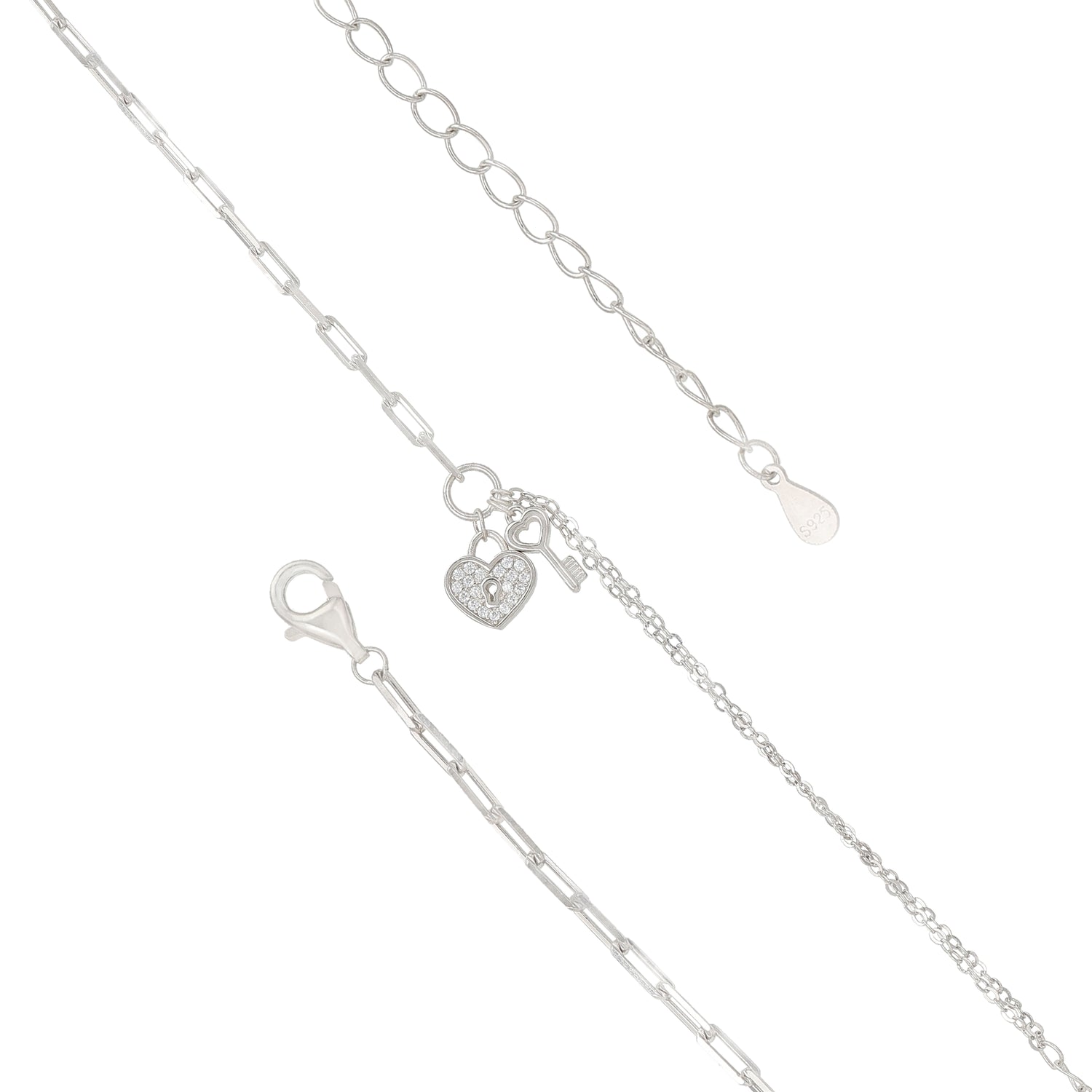 Heart Lock and Key 925 Rhodium Stylish Bracelets