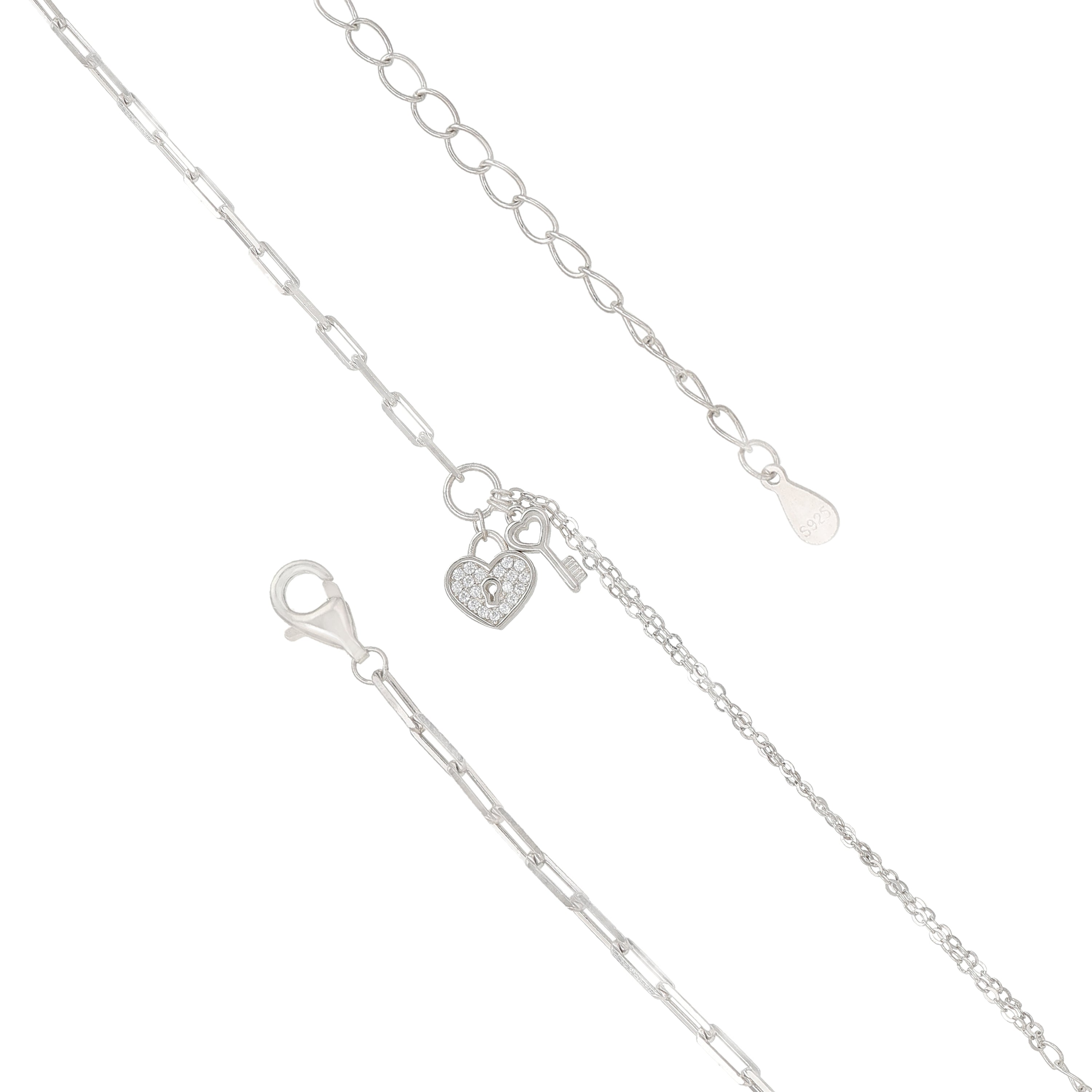 Heart Lock and Key 925 Rhodium Stylish Bracelets