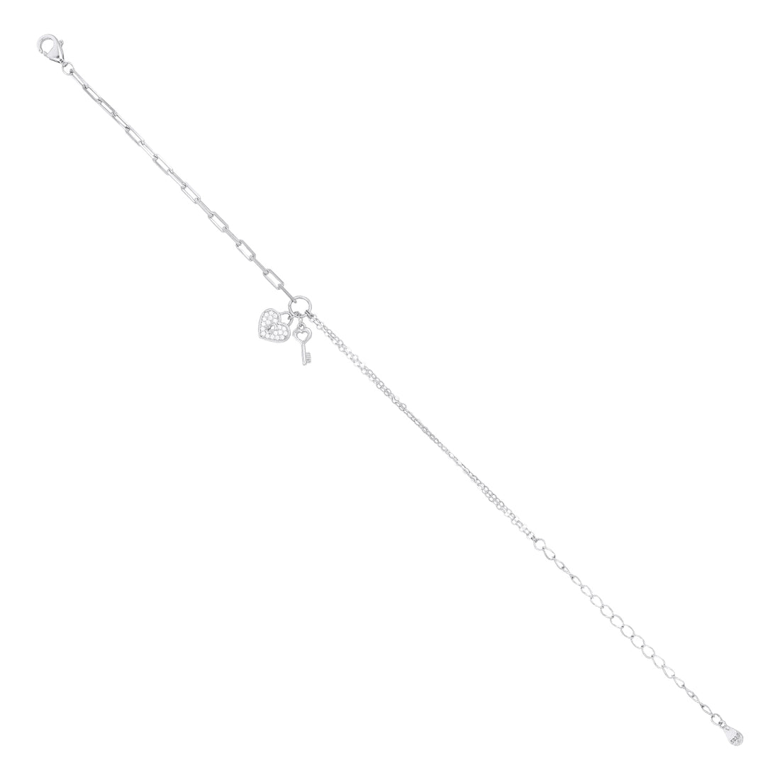Heart Lock and Key Charm Silver Bracelet